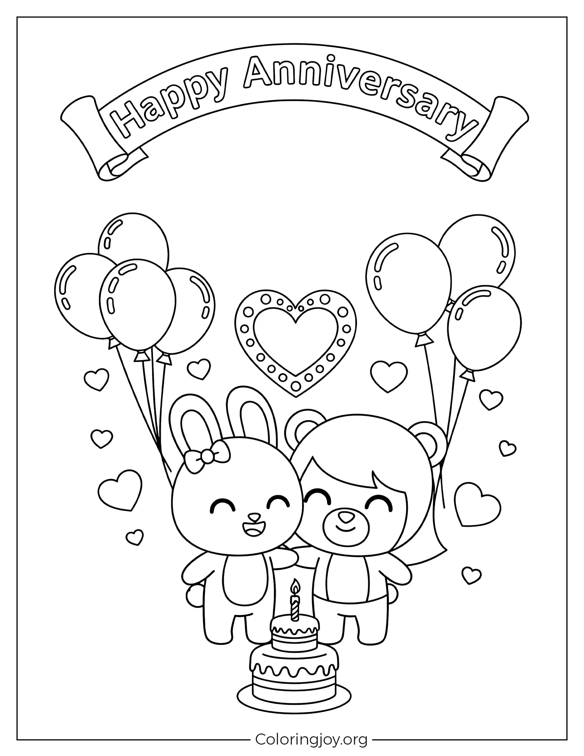 Página para colorear de pareja de dulce aniversario