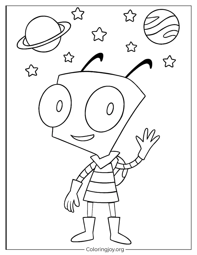 Página para colorear de esquema simple Invader Zim