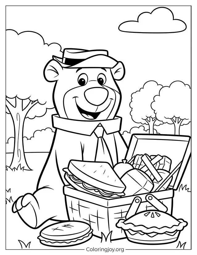 La hora del picnic del bebé Yogi para colorear