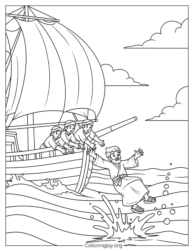 Hoja para colorear de Jonás arrojado al mar