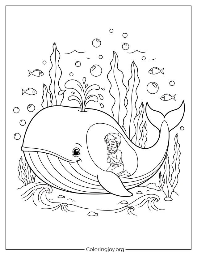 Página para colorear de Jonás en la ballena