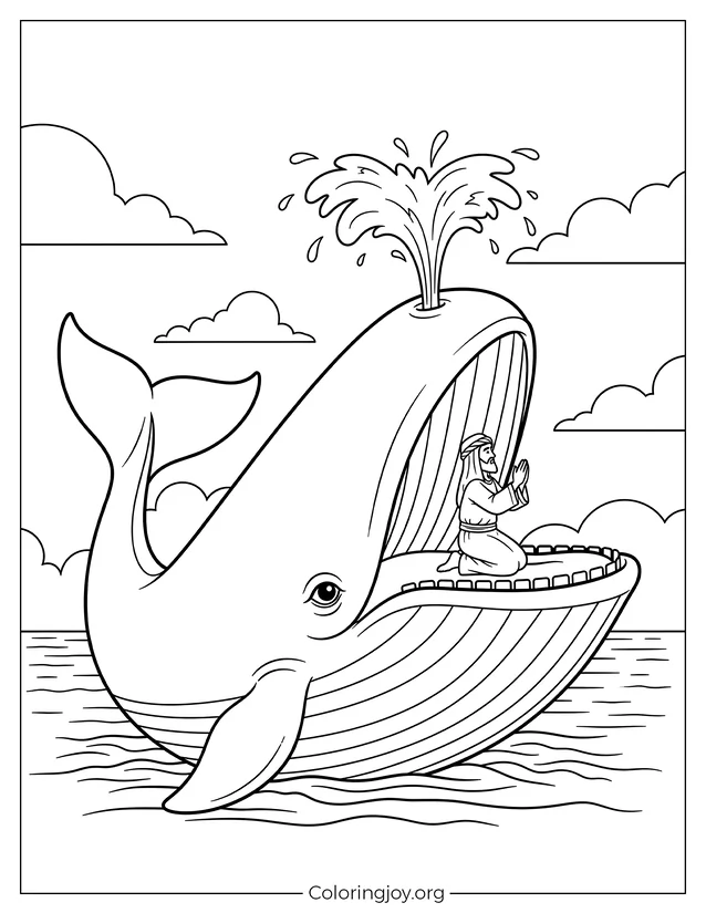 Jonás orando en la boca de la ballena