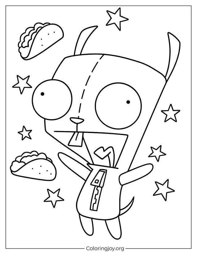 Linda Niña Con Estrellas y Tacos Para Colorear