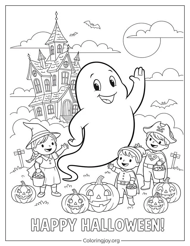 Página para colorear de Casper, el fantasma amigable, para Halloween