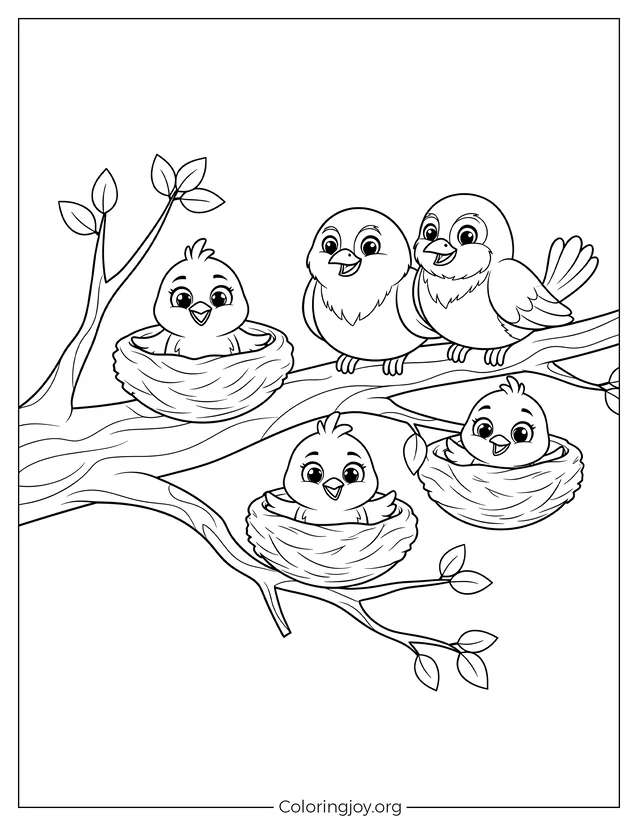 Pájaros primaverales fáciles de colorear