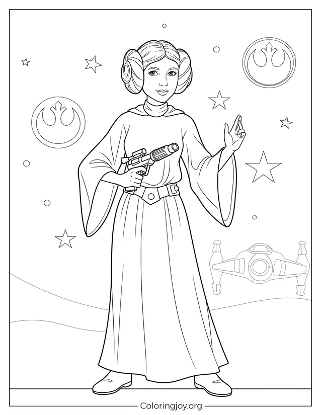 Princesa Leia: Hoja para colorear de Star Wars
