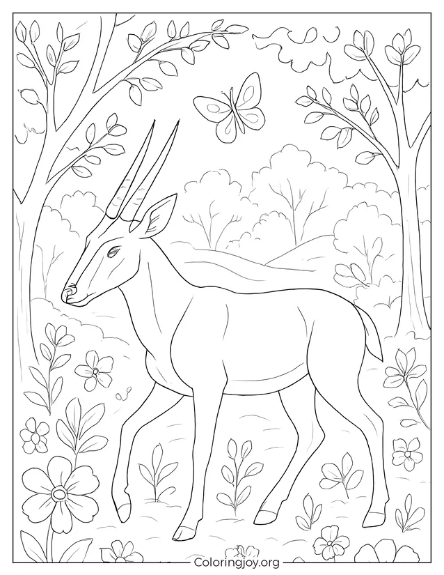 Saola en Hoja para colorear del bosque primaveral