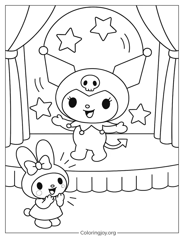 Printable Coloring Sheet of Kuromi Performing in a Spotlight