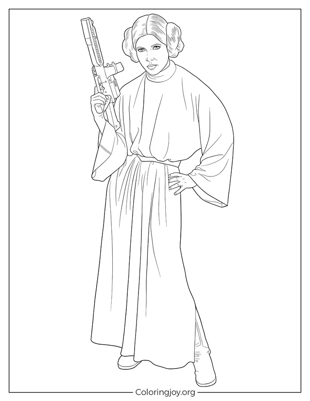 princess leia with a gun coloring page