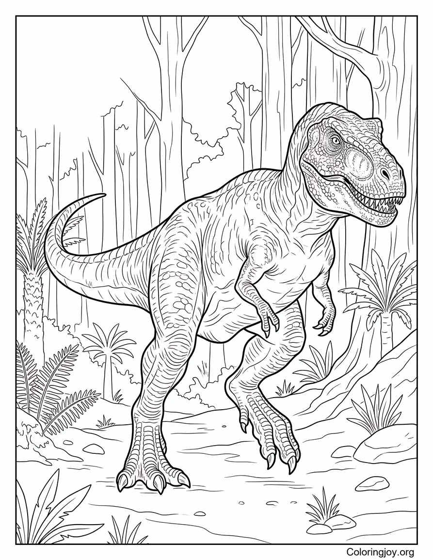 Realistic Hunter T-Rex Dinosaur Coloring Page