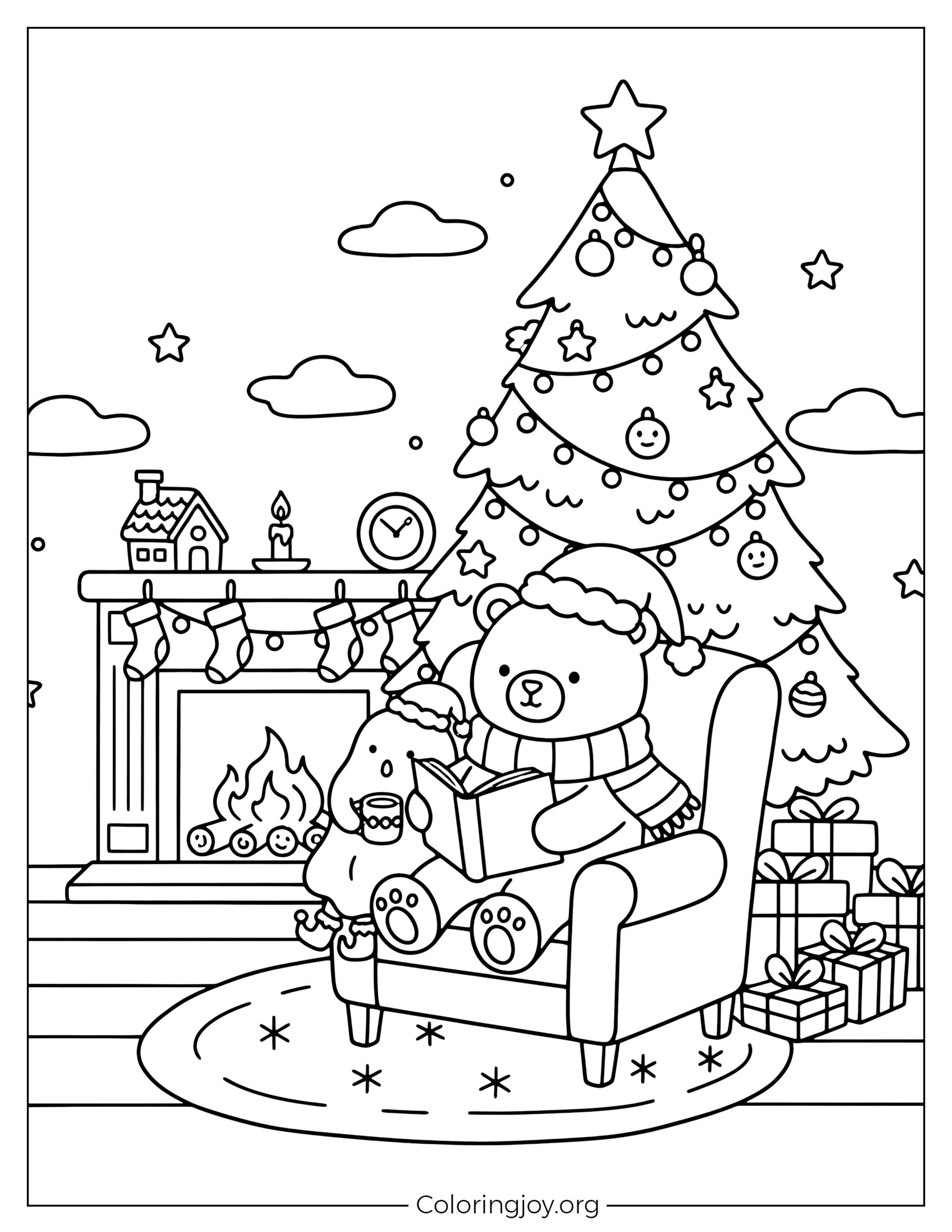 Cozy Christmas coloring page