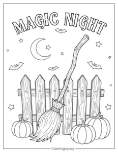 Magic Broom Halloween Coloring Sheet