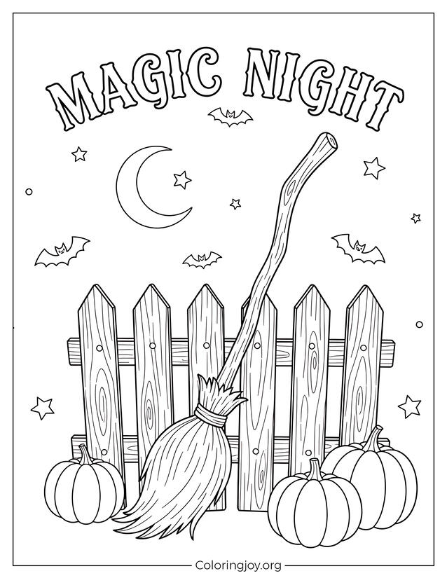 Magic Broom Halloween Coloring Sheet