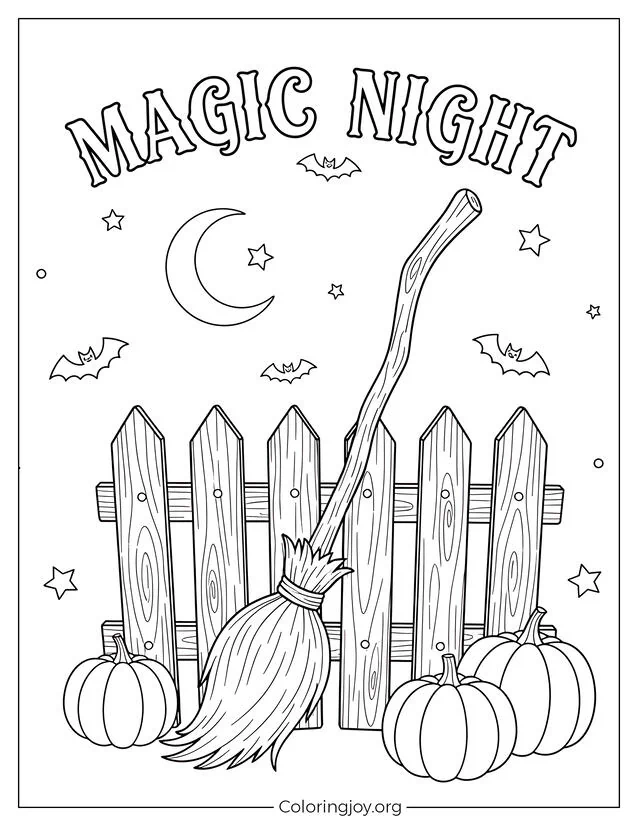 Magic Broom Halloween Coloring Sheet