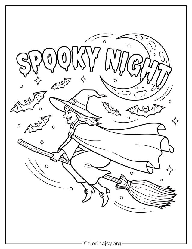 Spooky Witch Halloween Coloring Sheet