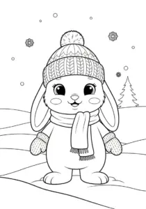 Adorable Snow Bunny in Winter Attire Coloring Page
