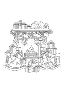 Adult Christmas Fireplace and Gifts Coloring Page