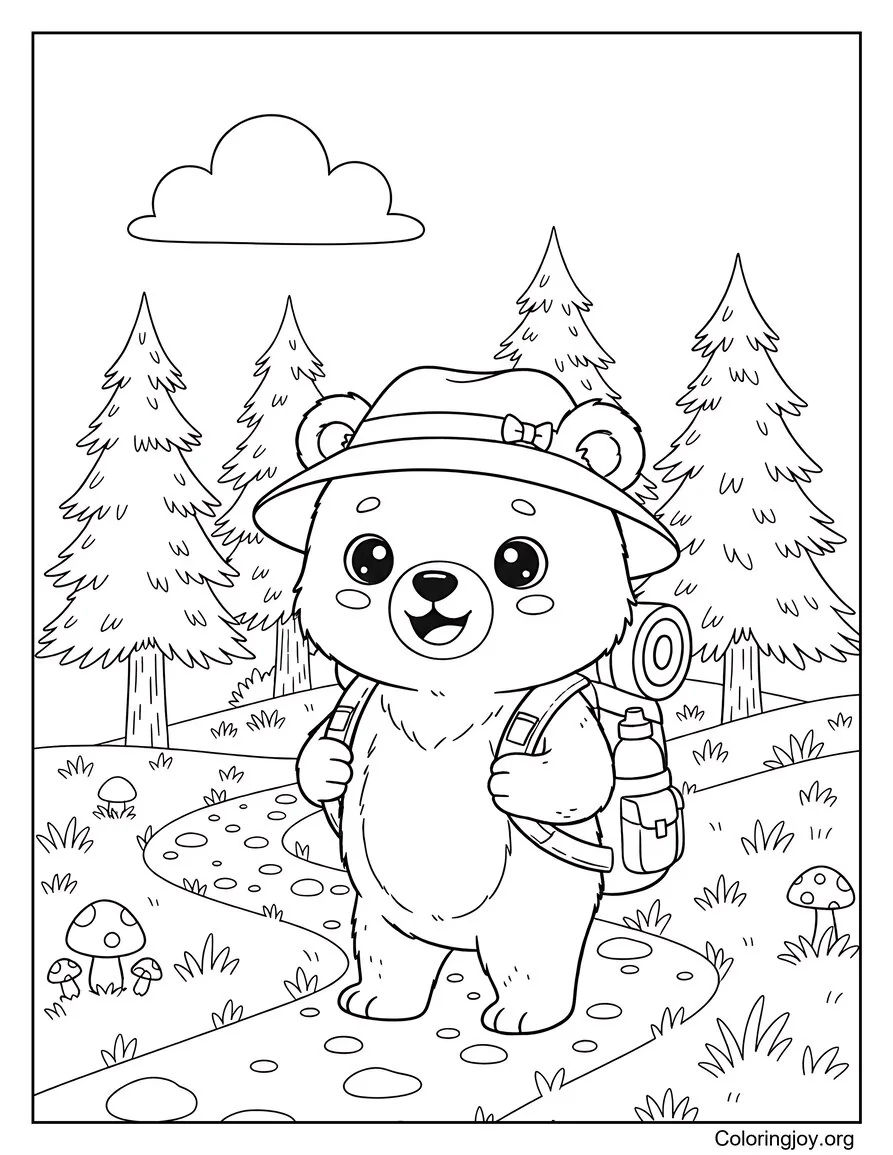Adventure Bear with Backpack Exploring the Forest