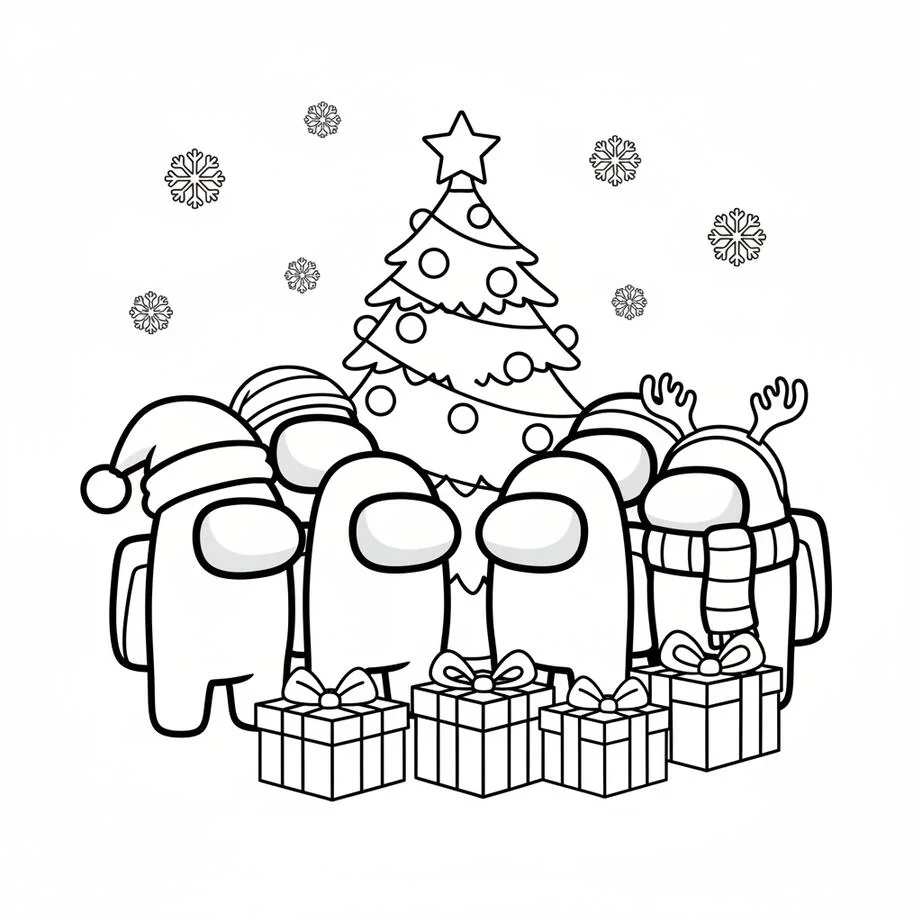 Among Us Christmas Celebration Coloring Page