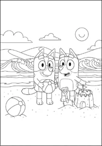 Bluey and Bingo Summer Beach Fun Coloring Page