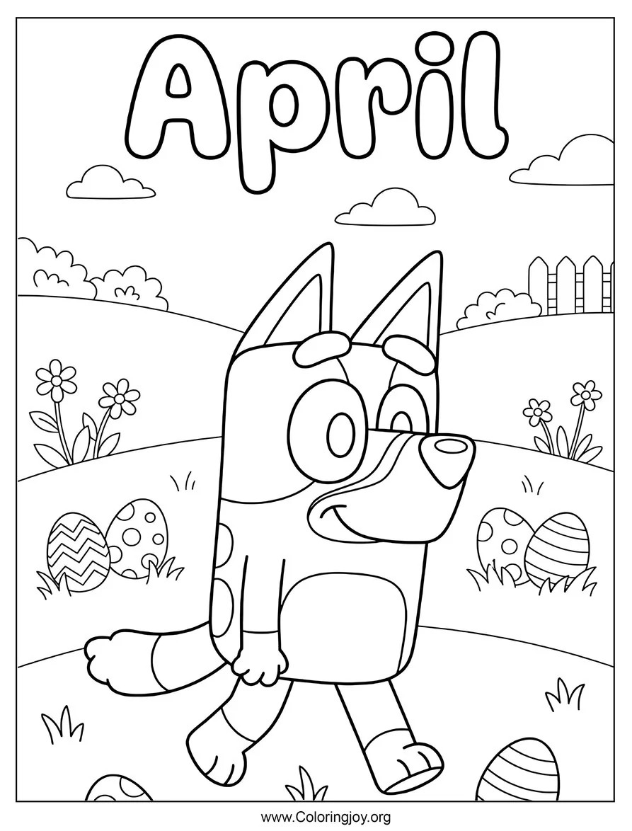 An oversized excited puppy runs around searching for hidden eggs.