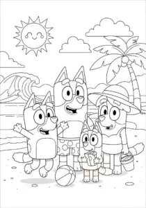 Bluey Family Beach Vacation Coloring Page