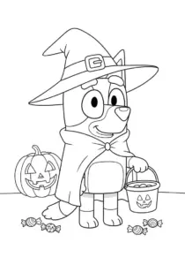 Bluey Halloween Witch Costume Coloring Page
