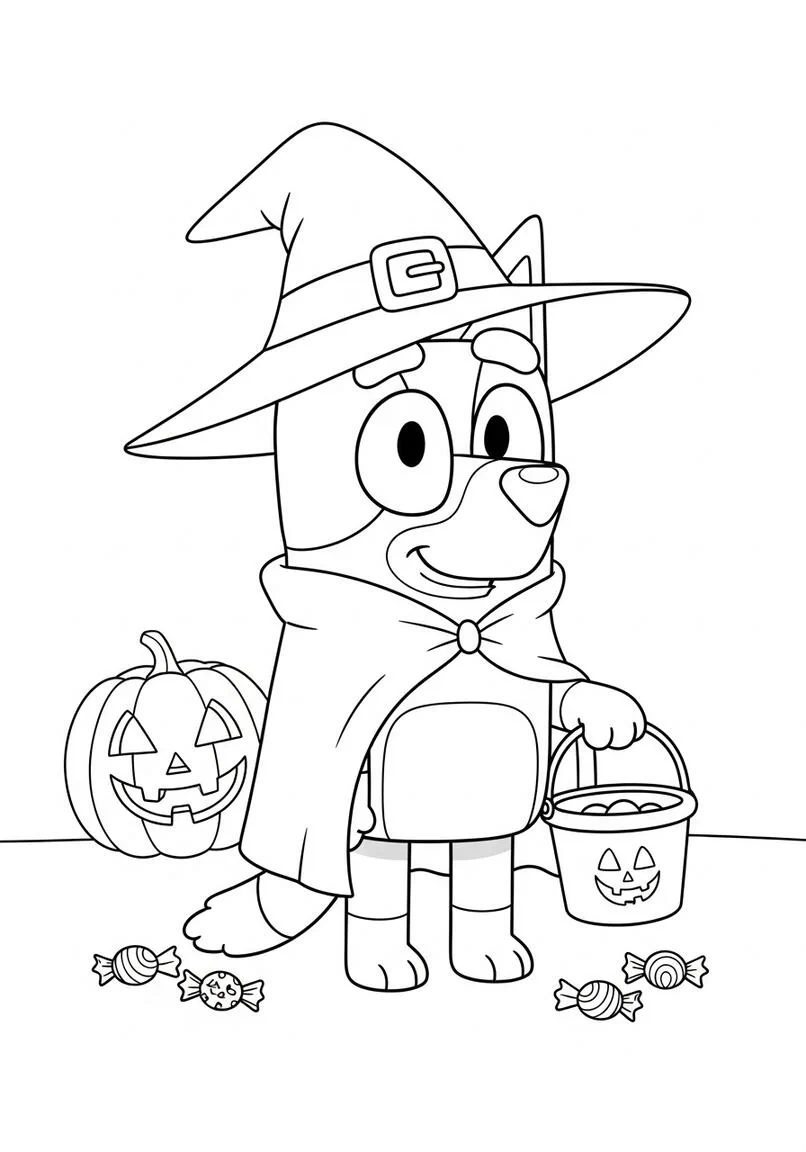 Bluey Halloween Witch Costume Coloring Page