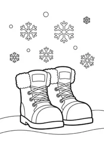 Charming Winter Boots and Snowflakes Coloring Page