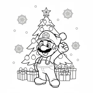 Cheerful Mario Festive Christmas Coloring Page