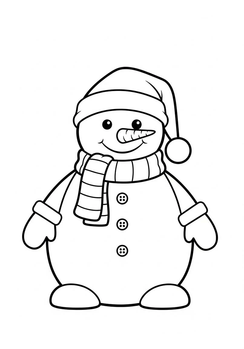 Snowman with Santa Hat Coloring Page