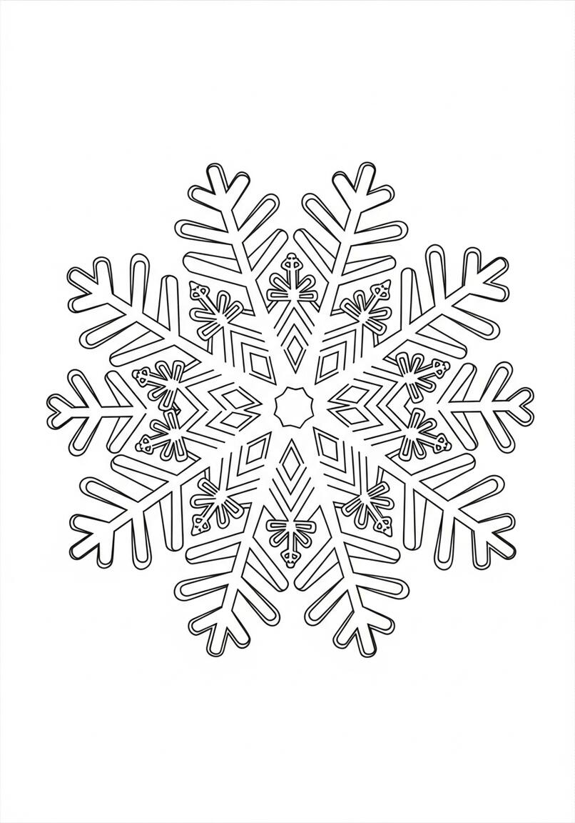 Children's Symmetrical Snowflake Mandala Coloring Page