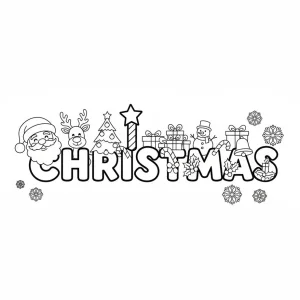 Christmas Word Art with Holiday Elements Coloring Page