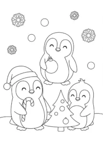 Chunky Penguins Christmas Santa Hat Ornament Coloring Page
