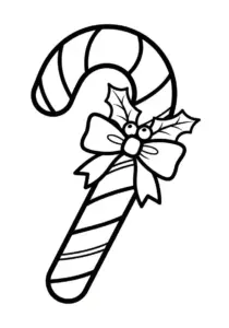 Classic Candy Cane with Holly Bow Coloring Page
