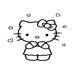 Classic Smiling Hello Kitty with Bow Coloring Page