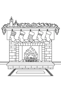 Cozy Christmas Fireplace with Stockings Coloring Page
