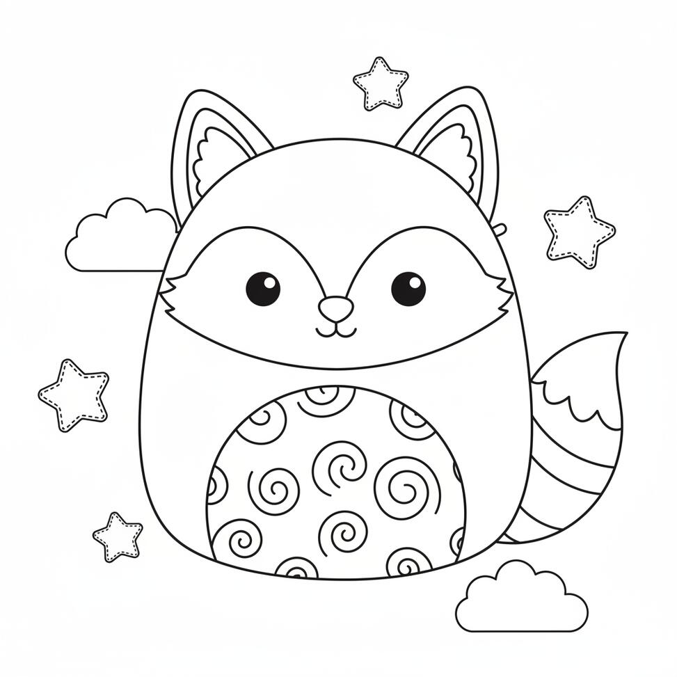 Cute Fox Squishmallow Plush Toy Coloring Page