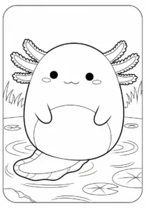 Cute Squishmallow Axolotl Pond Coloring Page