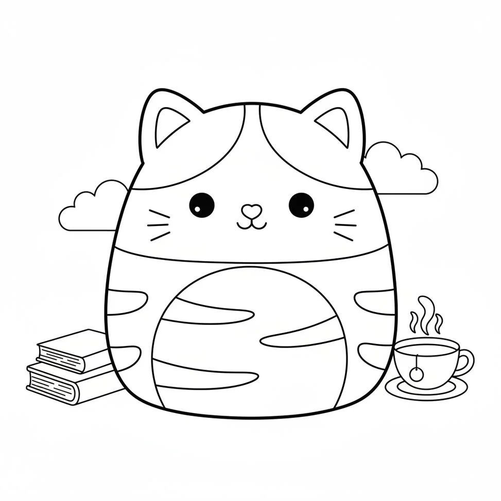 Cute Squishmallow Kitten Coloring Page