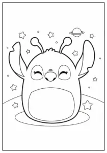 Cute Squishmallow Stitch Alien Coloring Page