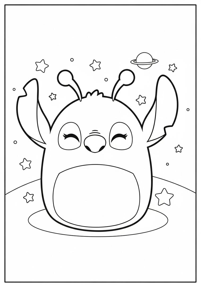 Cute Squishmallow Stitch Alien Coloring Page