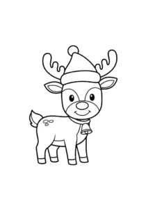 Cute Reindeer with Santa Hat and Bell Coloring Page