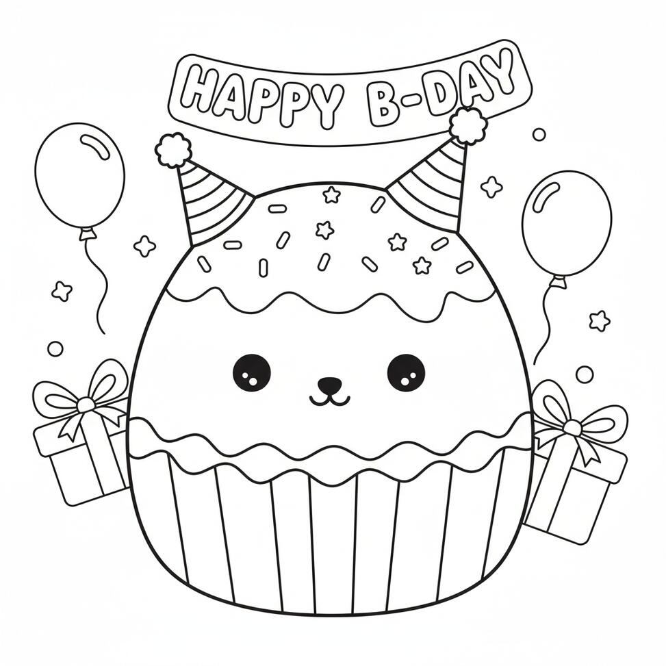 Cute Squishmallow Happy Birthday Coloring Page