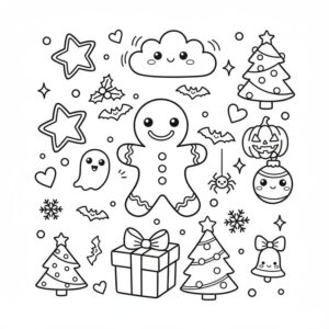 Christmas Doodle Free Printable Coloring page