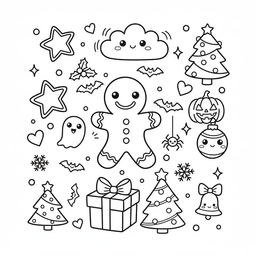 Christmas Doodle Free Printable Coloring page