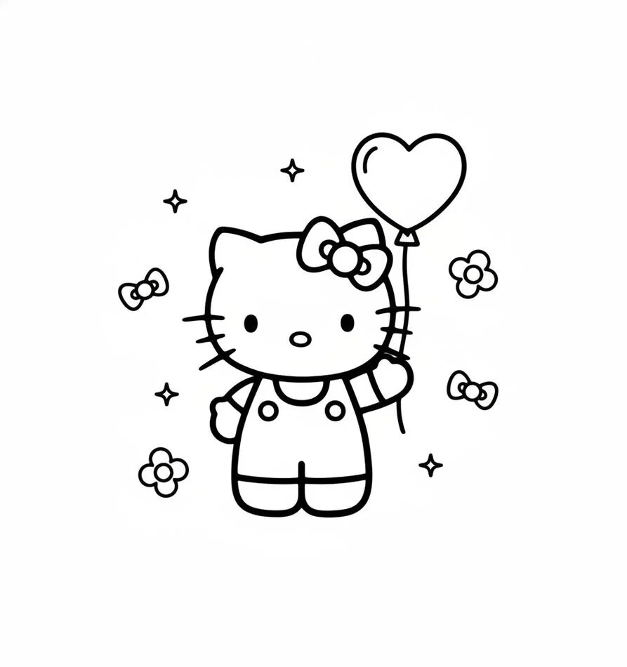 Easy Cute Hello Kitty Coloring Pages for Kids