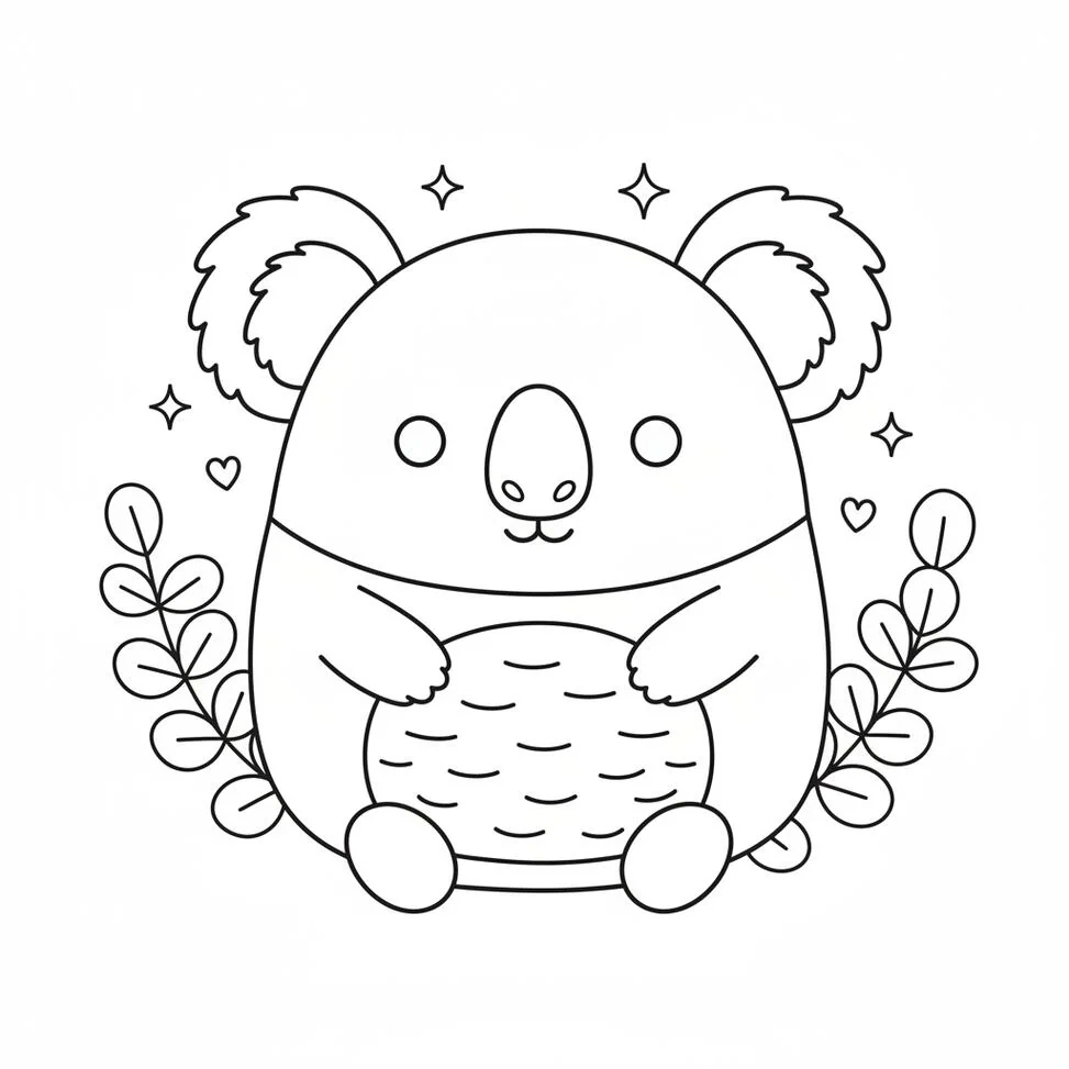 Página para colorear de adorable peluche Koala Squishmallow
