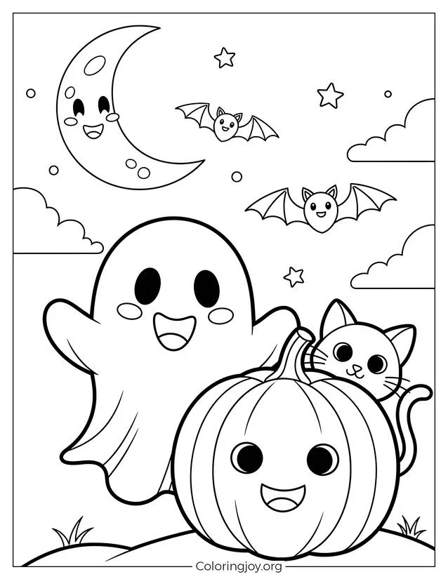 Gato y calabaza amigables de Halloween
