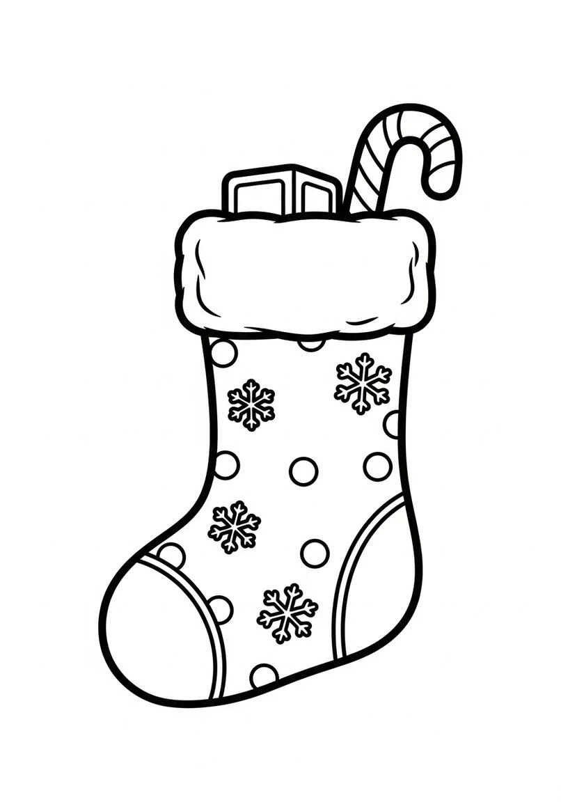 Página para colorear de calcetín navideño con bastón de caramelo